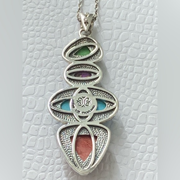 Designer NF 925 Sterling Silver Multicolor Stone Pendant  Necklace - 18” - Picture 5 of 13